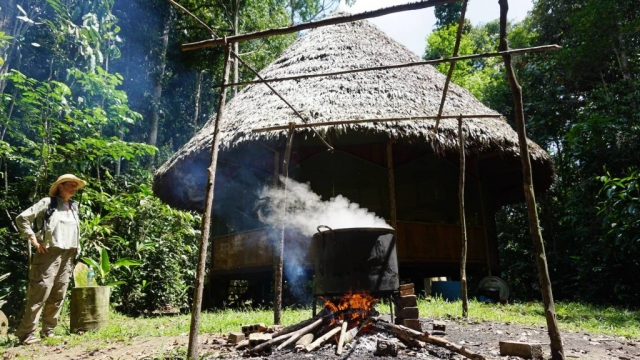Boiling ayahuasca brew at Rainforest Healing Center